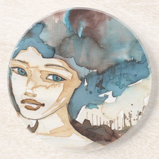 Dessous De Verre En Grès Femme bleue (Devant)