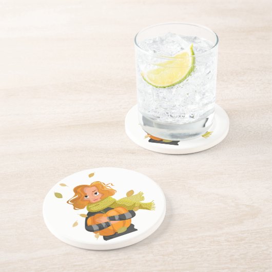 DESSOUS DE VERRE EN GRÈS FEMME D'AUTOMNE (Côté)