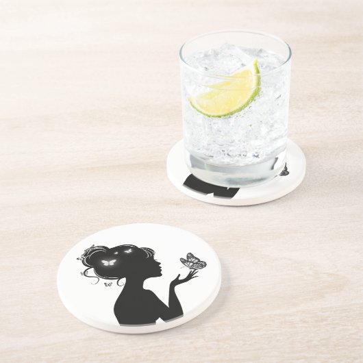 Dessous De Verre En Grès femme papillons blancs (Côté)