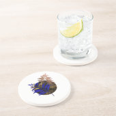 Dessous De Verre En Grès Ferme bleue sur cercle noir (Côté)