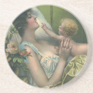 Dessous De Verre En Grès Fête des mères victorienne vintage, maman avec béb