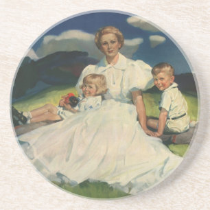 Dessous De Verre En Grès Fête des Mères vintage, maman avec des enfants