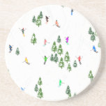 Dessous De Verre En Grès Fête d'Illustration de ski alpin Freeride<br><div class="desc">skieur d'hiver cool design motif avec skieurs skieurs sur les pistes de la station de ski alpin parmi des sapins enneigés dans les alpes. Les skieurs freeride portent des combinaisons de ski rétro vintages et colorées, descendent en ski avec des skis sur un arrière - plan de paysage de montagne...</div>
