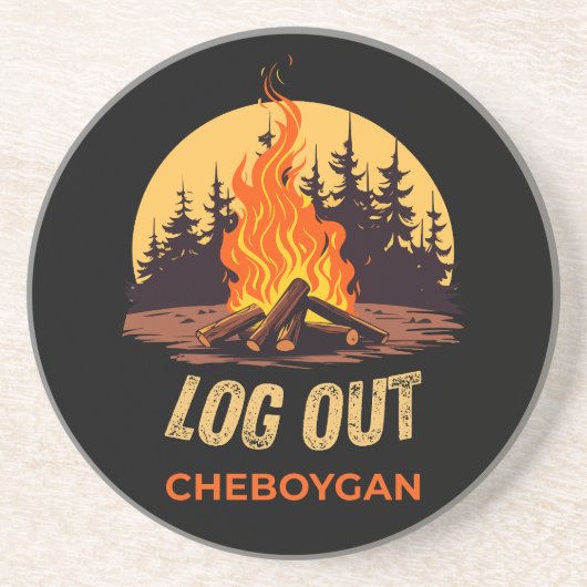 Dessous De Verre En Grès Feu de camp à Cheboygan dans le Michigan (Devant)