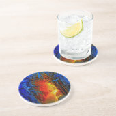 Dessous De Verre En Grès Feu et glace Beau Artiste Bleu, Orange, Rouge (Côté)