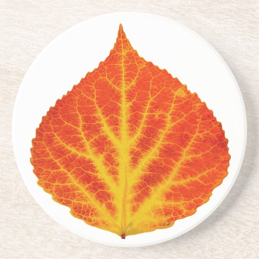 Dessous De Verre En Grès Feuille d'Aspen rouge et jaune #10 (Devant)