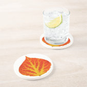 Dessous De Verre En Grès Feuille d'Aspen rouge et jaune #10 (Côté)