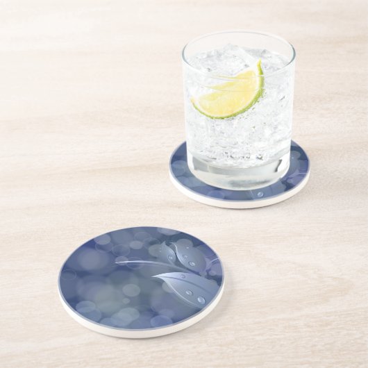 Dessous De Verre En Grès Feuille de Blue Bokeh (Côté)