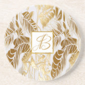 Dessous De Verre En Grès Feuille Monstera Monogramme De Luxe Chic (Devant)