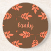 Dessous De Verre En Grès Feuille rouge nom personnalisé brun (Devant)