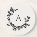 Dessous De Verre En Grès Feuilles botaniques Monogramme initial ivoire et n<br><div class="desc">Une couronne de croissant dessinée à la main de feuilles et de lauriers entoure votre monogramme ou initiale. Cliquez sur le bouton personnaliser pour modifier la couleur de l'arrière - plan ou ajouter du texte.</div>
