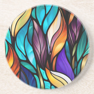 Dessous De Verre En Grès Feuilles colorés en verre tendu