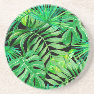 Dessous De Verre En Grès Feuilles d'aquarelle tropicale : Élégance transpar