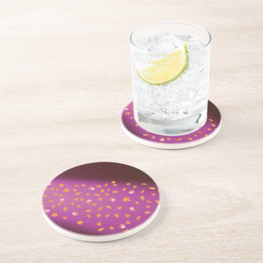 Dessous De Verre En Grès Feuilles d'automne et grès Rose (Côté)