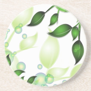 Dessous De Verre En Grès Feuilles de jardin frais sur blanc