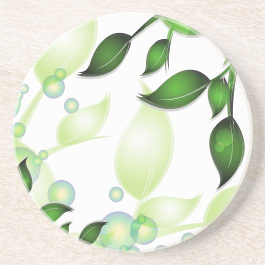 Dessous De Verre En Grès Feuilles de jardin frais sur blanc (Devant)