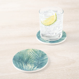 Dessous De Verre En Grès Feuilles de palmier bleu sarcelle vert