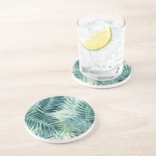 Dessous De Verre En Grès Feuilles de palmier vert cyan (Côté)