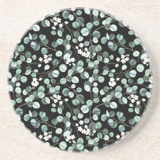 Dessous De Verre En Grès Feuilles d'Eucalyptus : Motif de fleurs blanches (Devant)