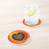 Dessous De Verre En Grès FEUILLES D'OR, jaune orange noir (Côté)