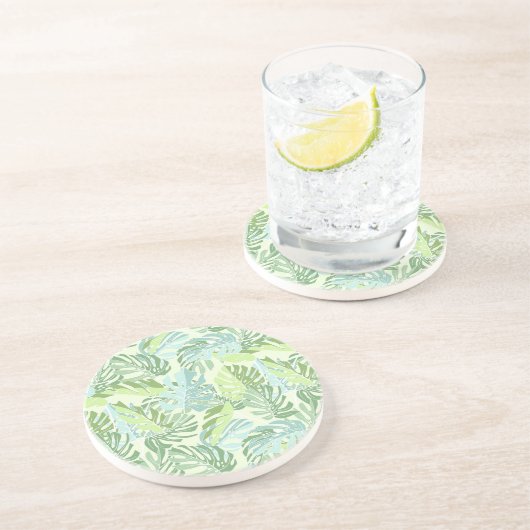 Dessous De Verre En Grès Feuilles du Pastel Tropical Palm (Côté)