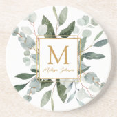 Dessous De Verre En Grès Feuilles tropicales vertes aquarelle Monogramme (Devant)