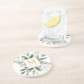 Dessous De Verre En Grès Feuilles tropicales vertes aquarelle Monogramme (Côté)