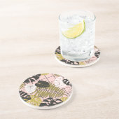 Dessous De Verre En Grès Feuilles tropicaux, fleurs, motif peint à la main. (Côté)