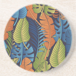 Dessous De Verre En Grès Feuilles tropicaux, motif sans couture fleurie.