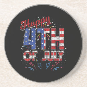 Dessous De Verre En Grès Feux d'artifice Joyeux 4 juillet Drapeau américain