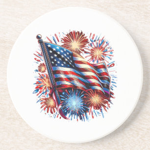 Dessous De Verre En Grès Feux d'artifice patriotiques drapeau américain