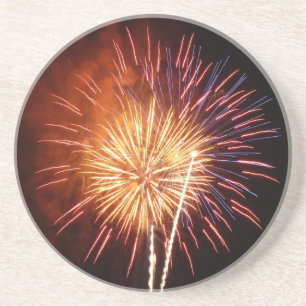 Dessous De Verre En Grès Feux d'artifice Rouges, Blancs et Bleus I Patrioti