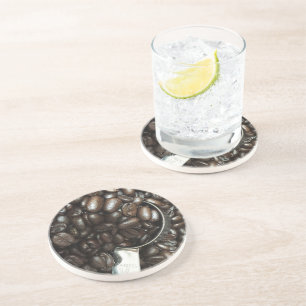 Dessous De Verre En Grès Fèves de café rôties avec Scoop en argent Photo