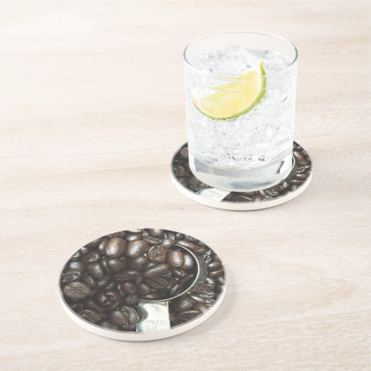 Dessous De Verre En Grès Fèves de café rôties avec Scoop en argent Photo (Côté)