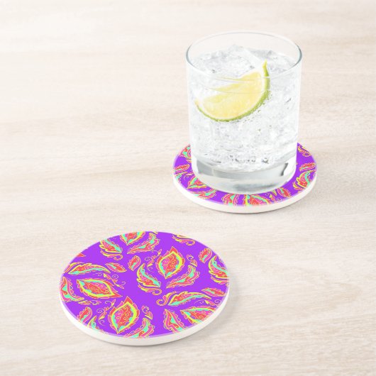 Dessous De Verre En Grès fichezazzle Néon Paisley (Côté)