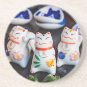 Dessous De Verre En Grès figurines de chats à Beckoning (Devant)