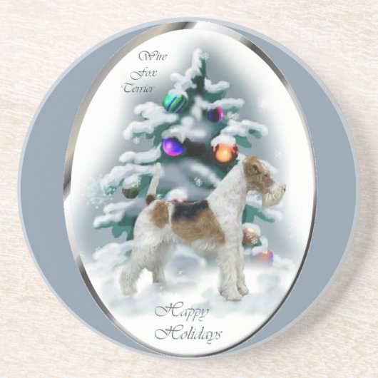 Dessous De Verre En Grès Fil Fox Terrier Noël (Devant)