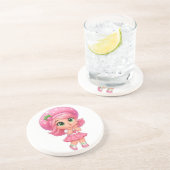 Dessous De Verre En Grès Fille Chibi Kawaii aux Fraises (Côté)