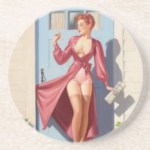 Dessous De Verre En Grès Fille de pin-up de journal du matin