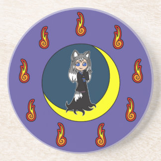 Dessous De Verre En Grès Fille mignonne de Fox argenté (Kitsune)
