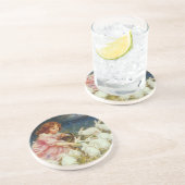 Dessous De Verre En Grès Fille nourrissant des lapins (Côté)