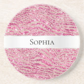 Dessous De Verre En Grès Fille Parties scintillant rose et blush Zebra Nom (Devant)