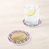 Dessous De Verre En Grès Fille rose blanc noir Zèbre rayures (Côté)