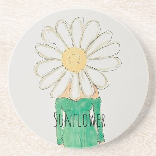 Dessous De Verre En Grès Fille Tournesol Robe Verte (Devant)