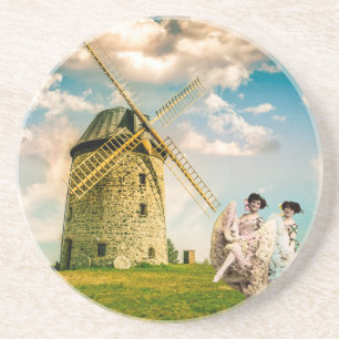 Dessous De Verre En Grès Filles de fleurs dansantes vintage et moulin à ven