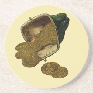 Dessous De Verre En Grès Finance d'entreprise vintage, monnaie de pièce d'o
