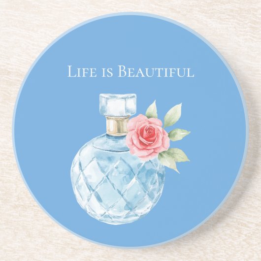 Dessous De Verre En Grès Flacon de Parfum Rose Bleu Aqua Blanc (Devant)