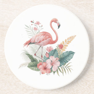 Dessous De Verre En Grès Flamant aux Fleurs