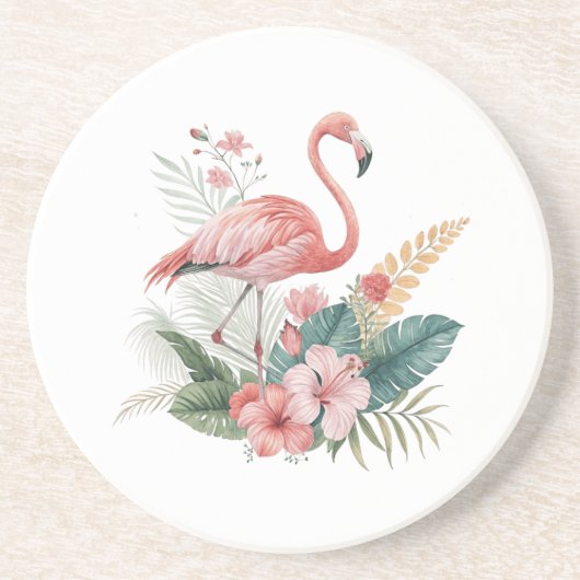 Dessous De Verre En Grès Flamant aux Fleurs (Devant)