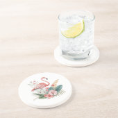 Dessous De Verre En Grès Flamant aux Fleurs (Côté)
